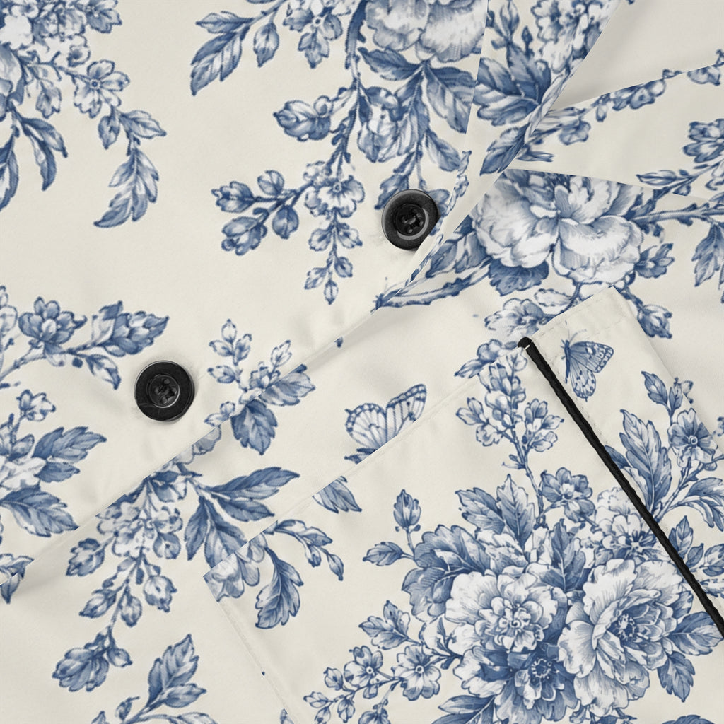 ROSIVA Blue Romance Satin Pajama Set