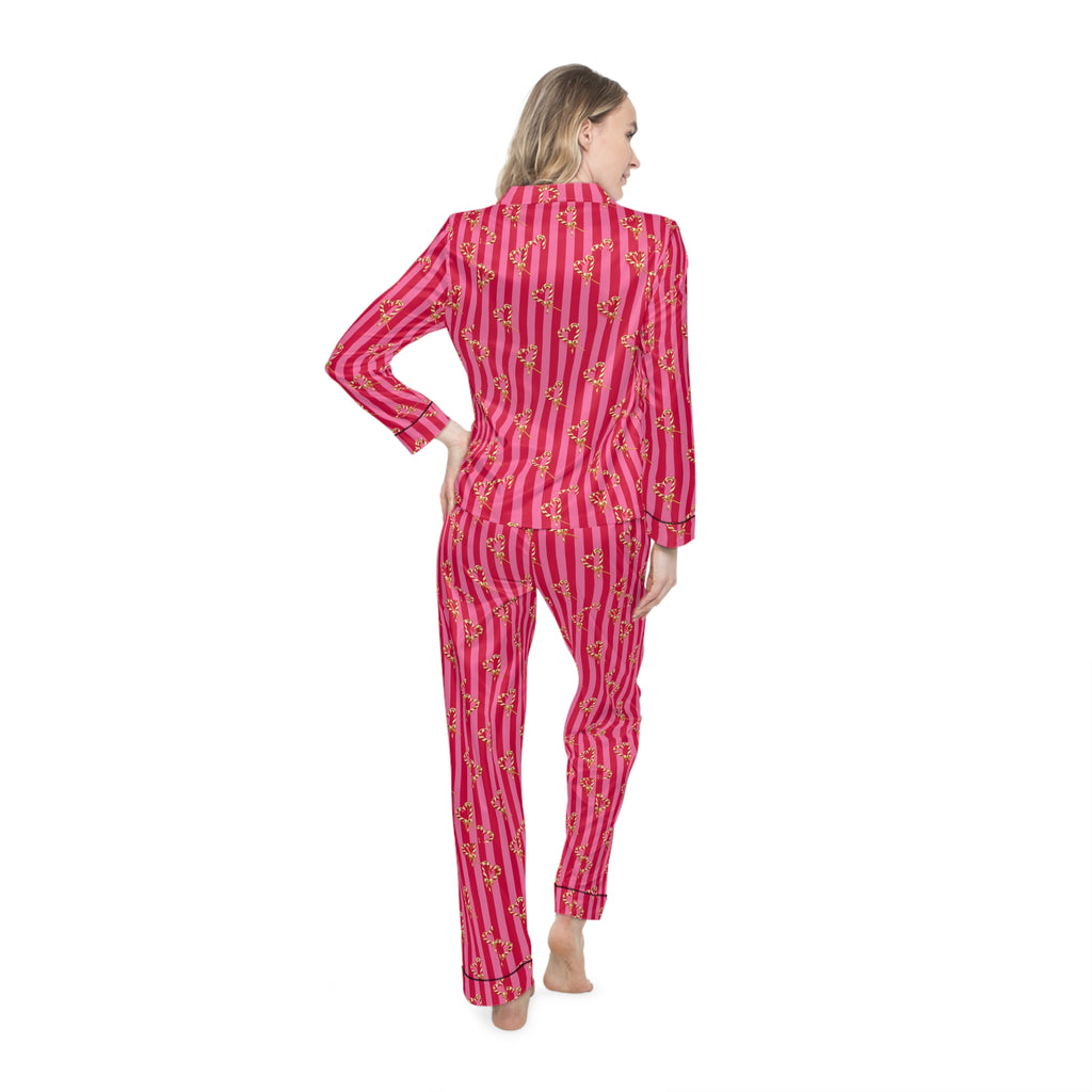 ROSIVA Pink Bow Affair Satin Pajama Set