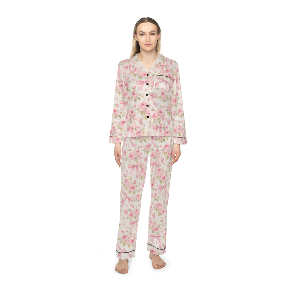 ROSIVA Rosé Reverie Satin Pajama Set
