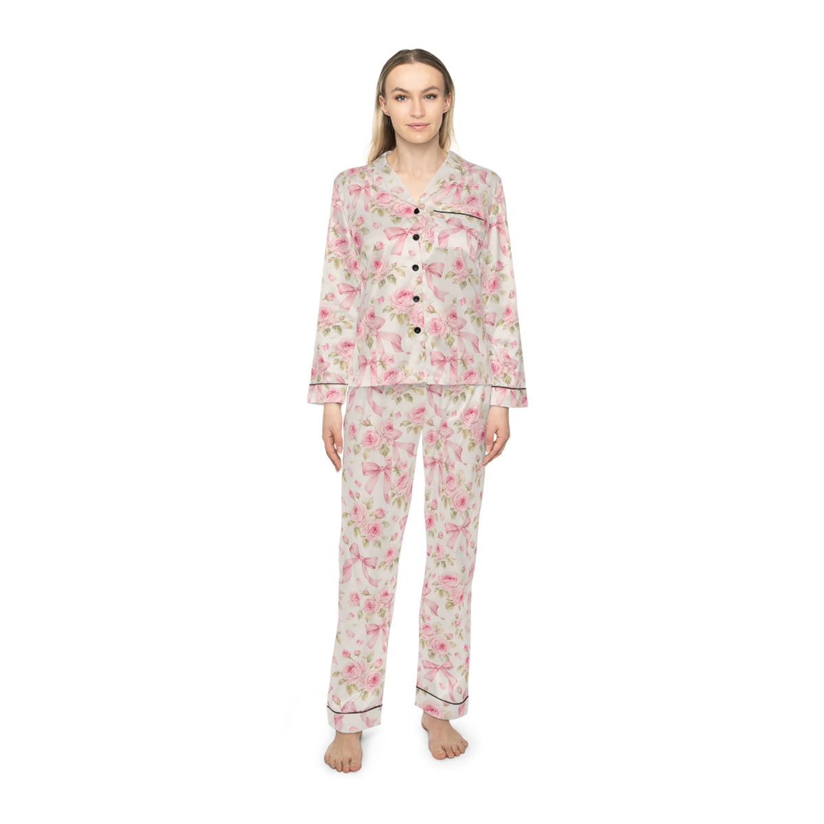 ROSIVA Rosé Reverie Satin Pajama Set