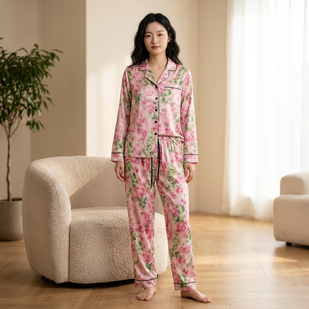 ROSIVA Blushing Garden Silk Pajama Set