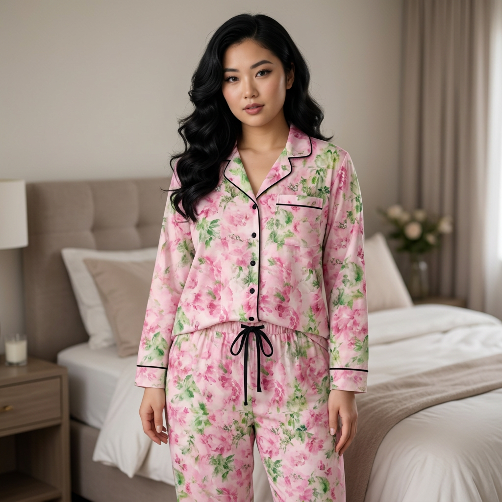 ROSIVA Blushing Garden Silk Pajama Set