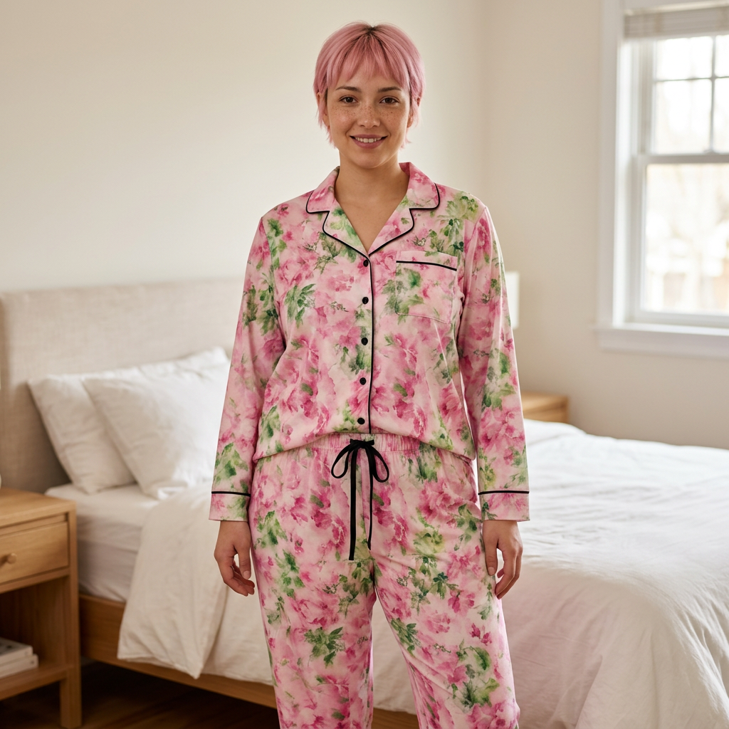 ROSIVA Blushing Garden Silk Pajama Set