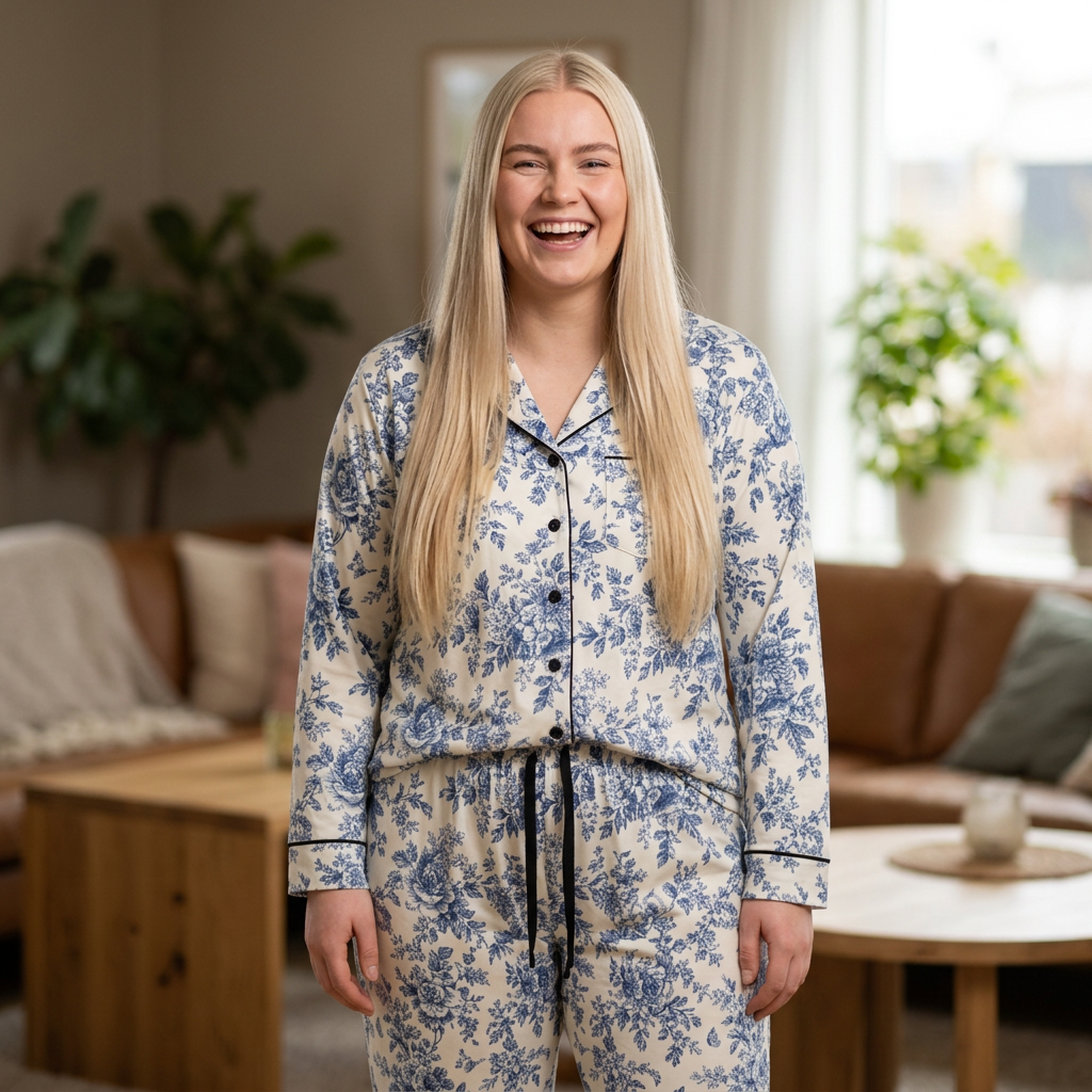 ROSIVA Blue Romance Satin Pajama Set