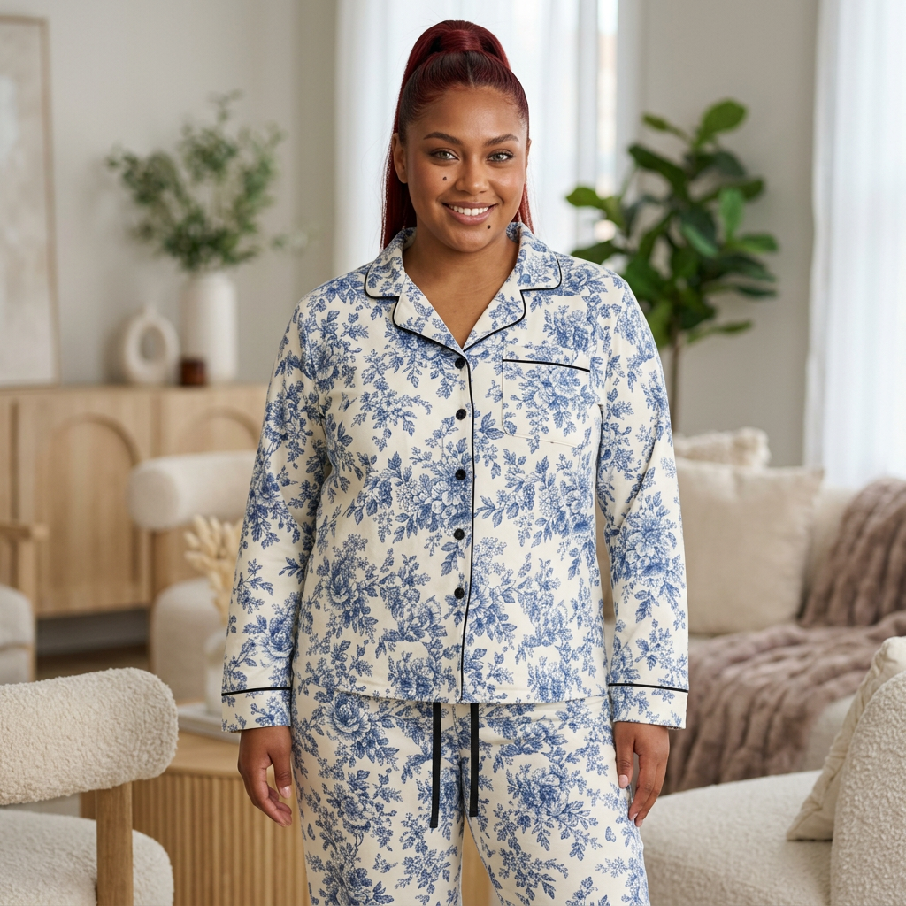 ROSIVA Blue Romance Satin Pajama Set