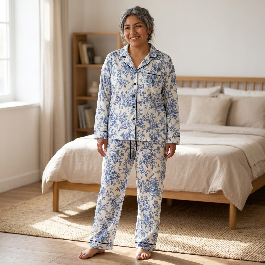 ROSIVA Blue Romance Satin Pajama Set