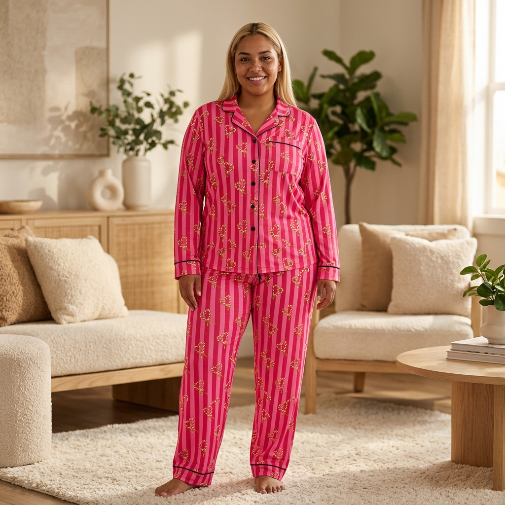 ROSIVA Pink Bow Affair Satin Pajama Set