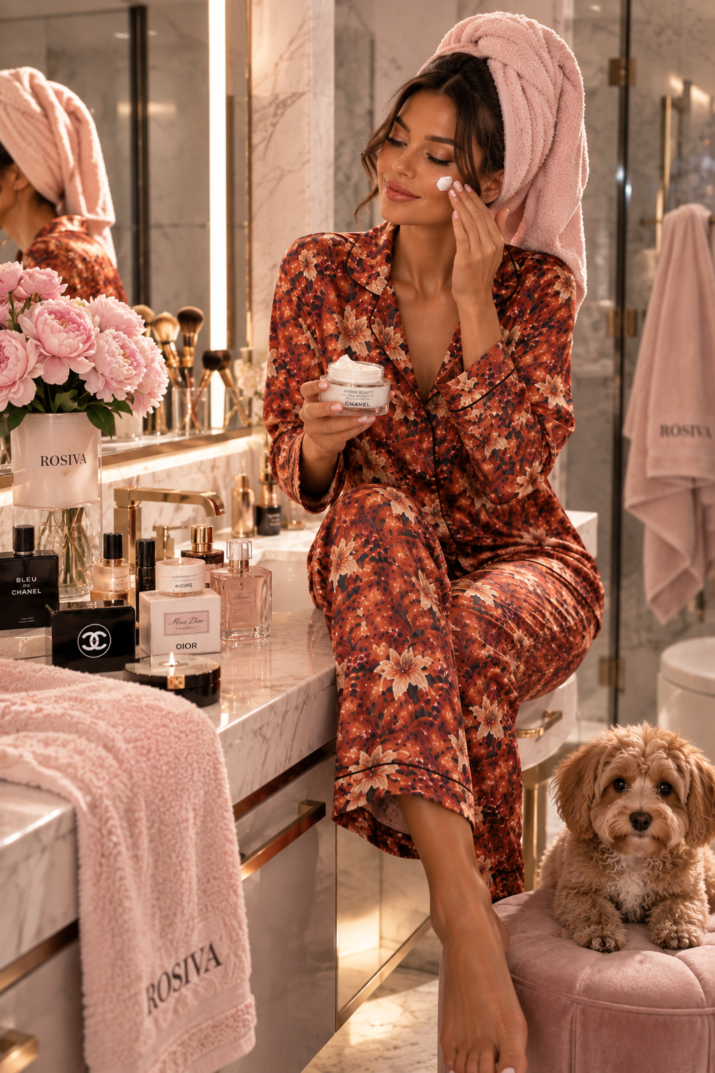 ROSIVA Autumn Ember Satin Pajama Set