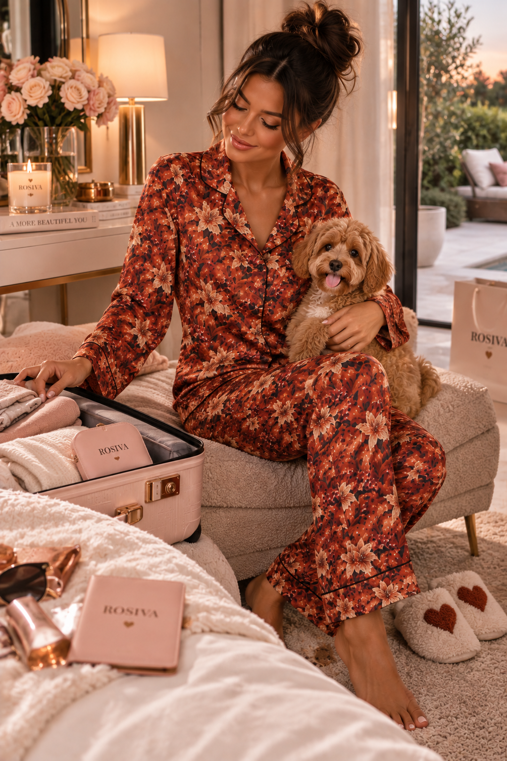 ROSIVA Autumn Ember Satin Pajama Set