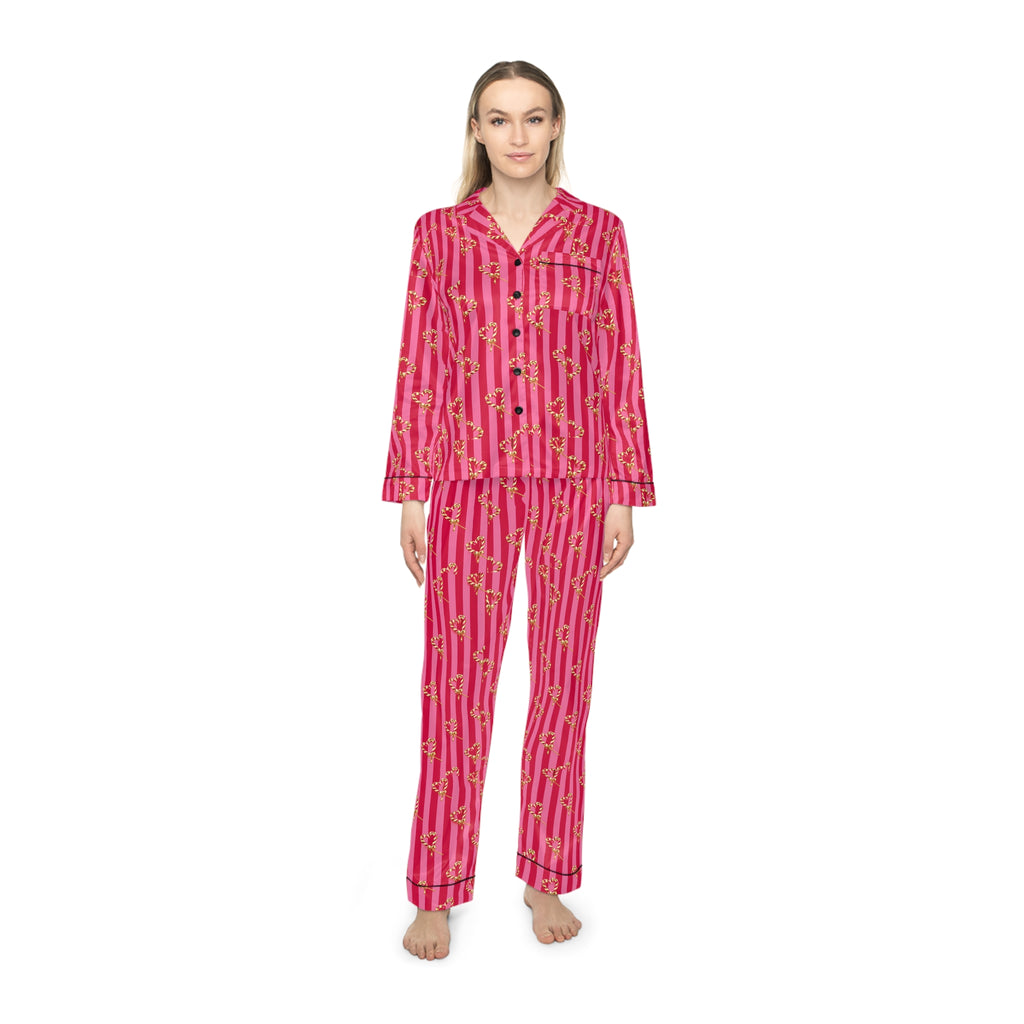 ROSIVA Pink Bow Affair Satin Pajama Set
