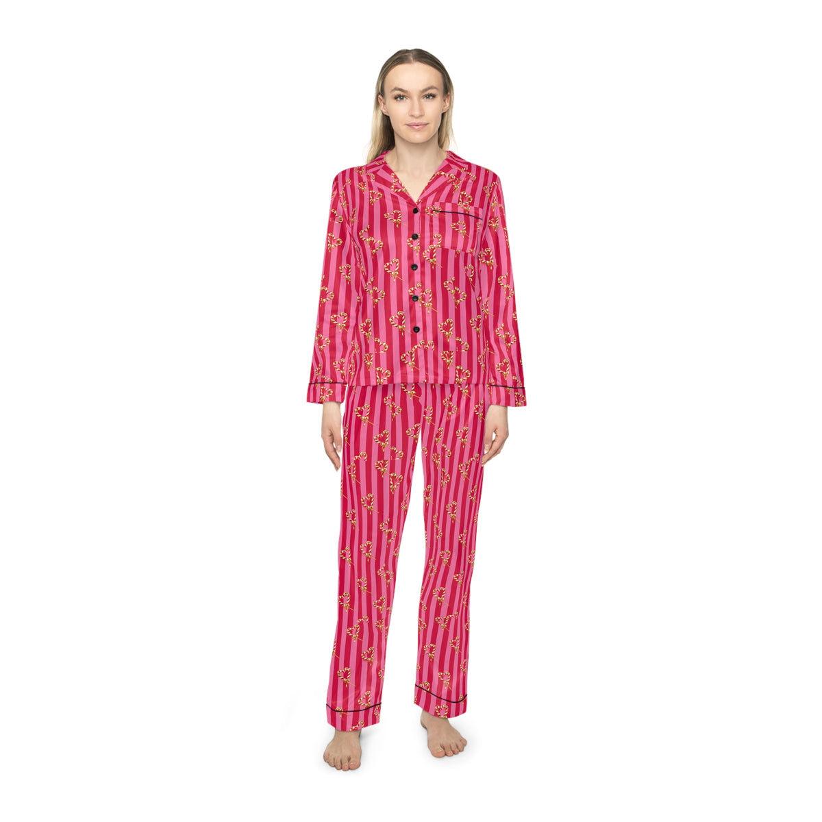 ROSIVA Pink Bow Affair Satin Pajama Set