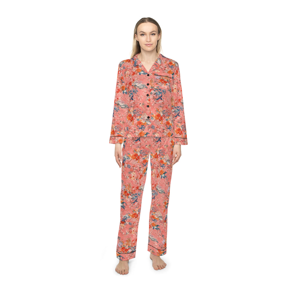 ROSIVA Coral Confetti Satin Pajama Set