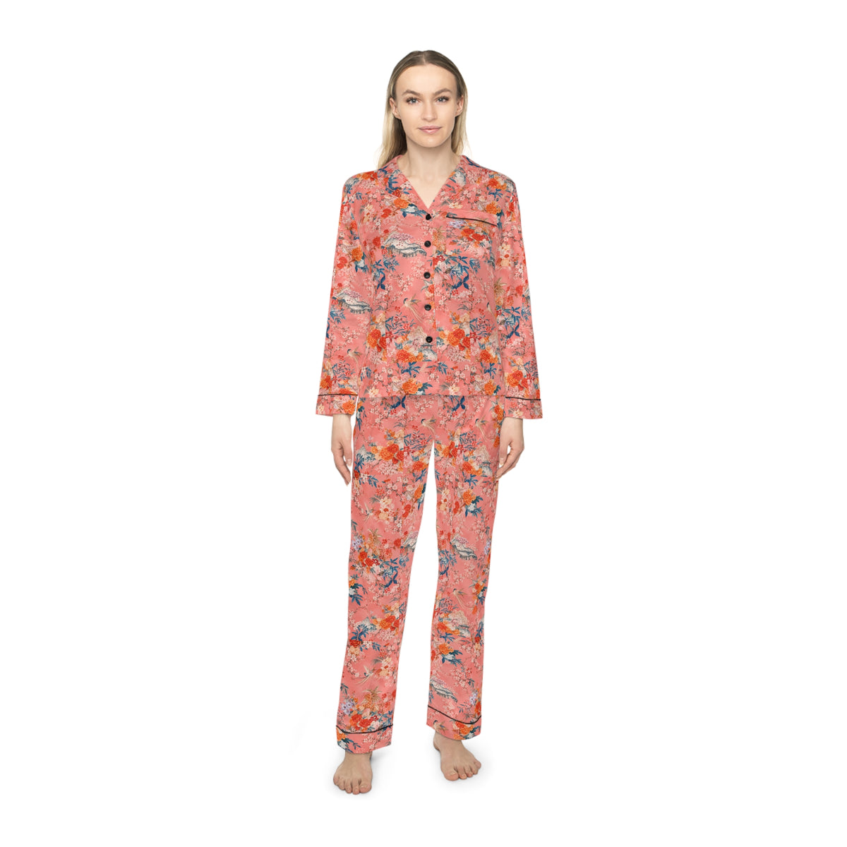 ROSIVA Coral Confetti Satin Pajama Set