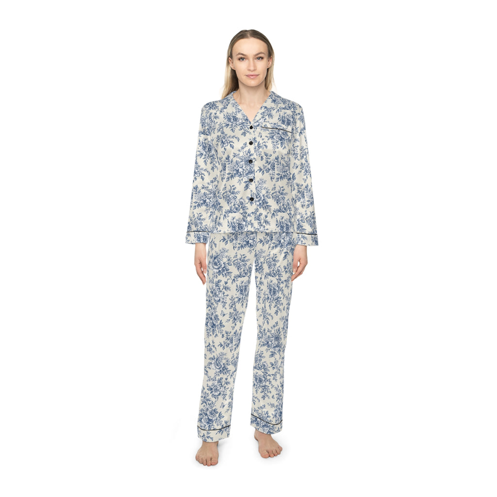 ROSIVA Blue Romance Satin Pajama Set