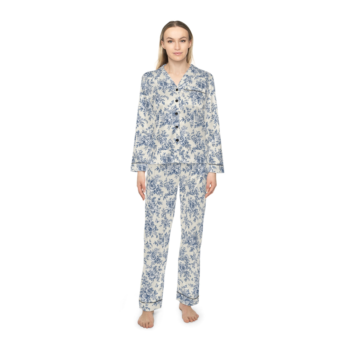 ROSIVA Blue Romance Satin Pajama Set