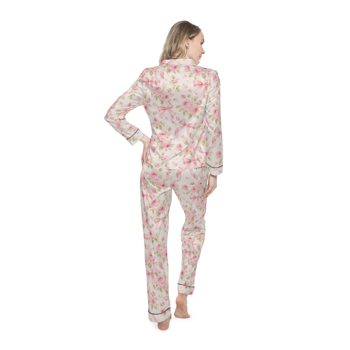 ROSIVA Rosé Reverie Satin Pajama Set