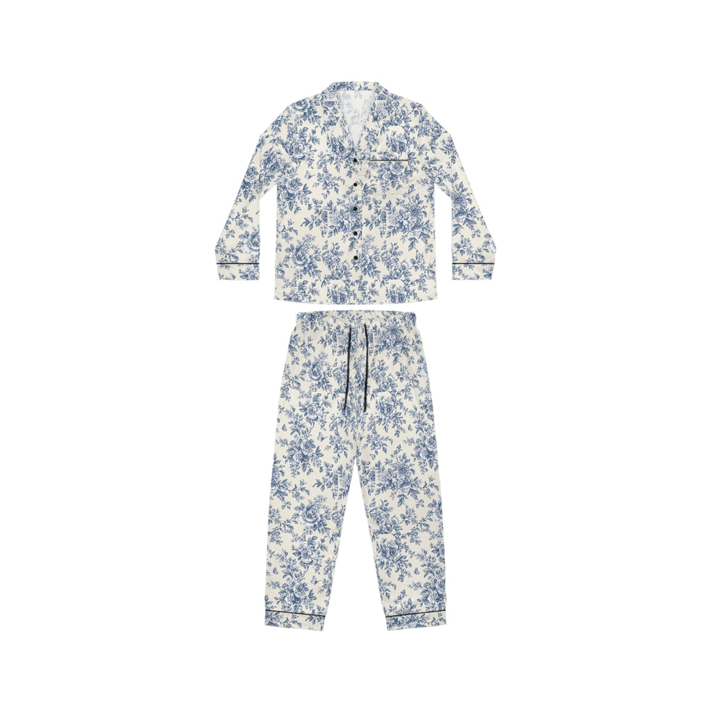 ROSIVA Blue Romance Satin Pajama Set
