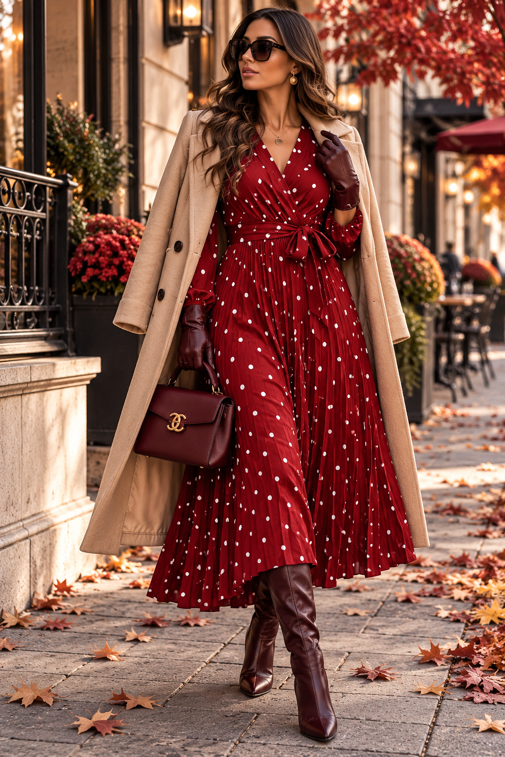 The Amélie Polka Dot Pleated Maxi Dress