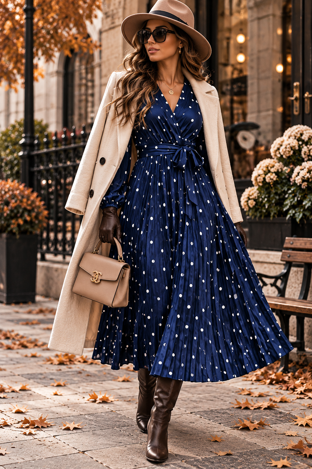 The Amélie Polka Dot Pleated Maxi Dress