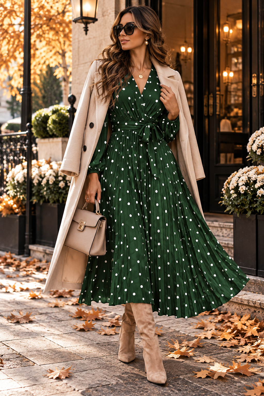 The Amélie Polka Dot Pleated Maxi Dress