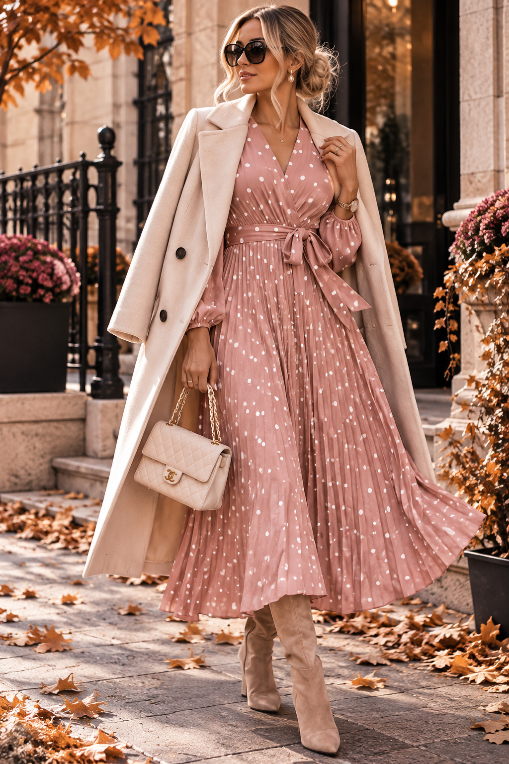 The Amélie Polka Dot Pleated Maxi Dress