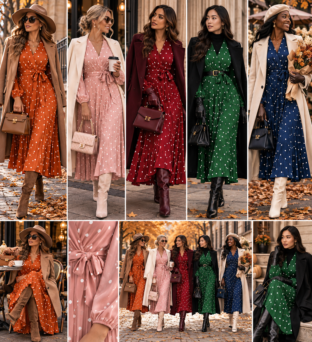 The Amélie Polka Dot Pleated Maxi Dress