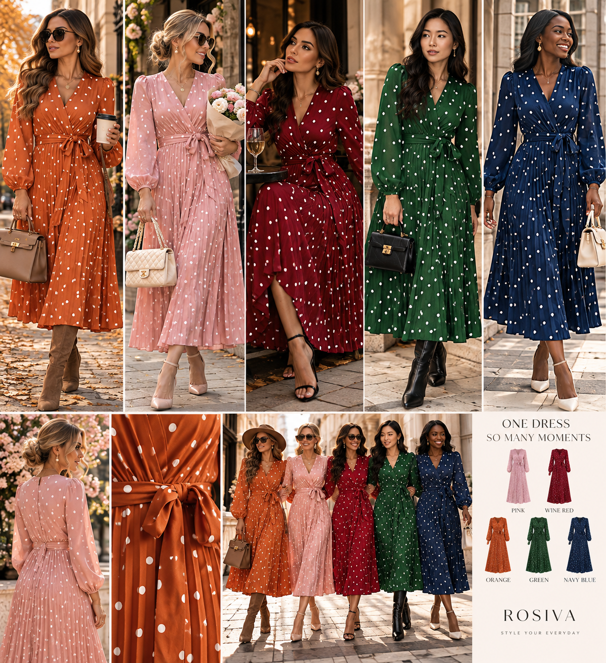 The Amélie Polka Dot Pleated Maxi Dress