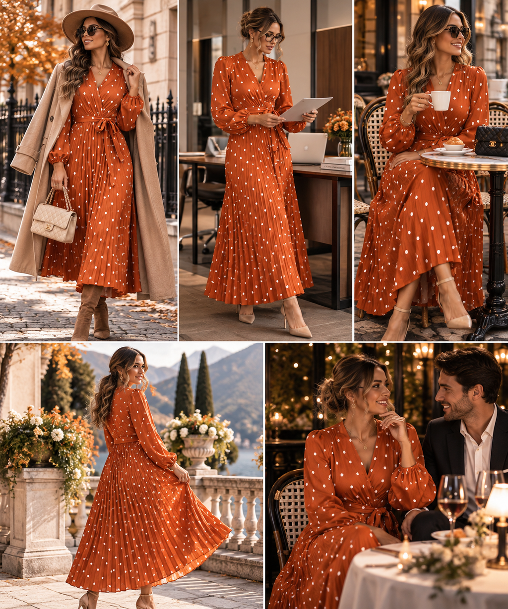 The Amélie Polka Dot Pleated Maxi Dress