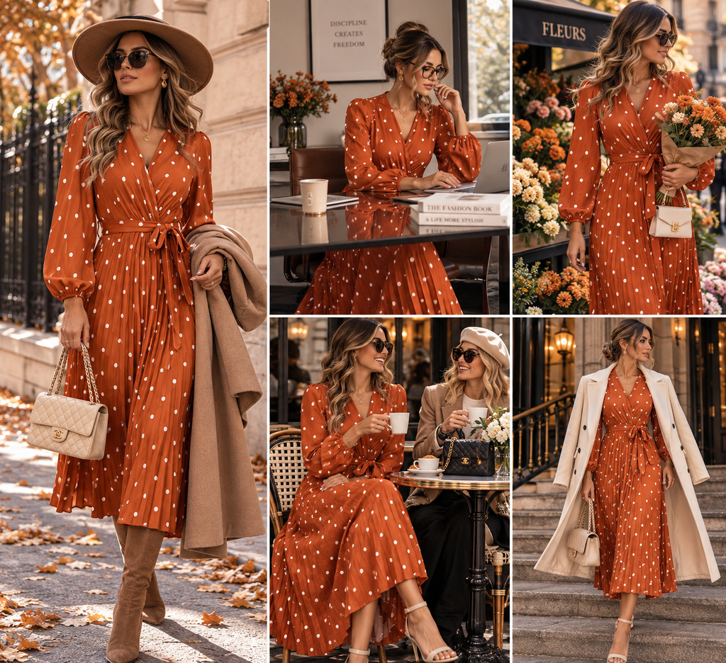 The Amélie Polka Dot Pleated Maxi Dress