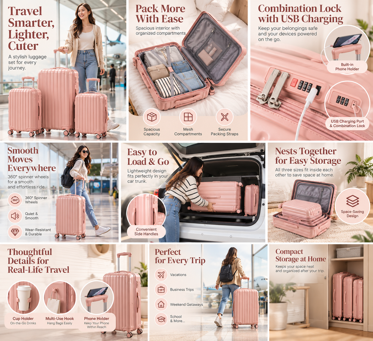 The Jetset Darling 3-Piece Smart Luggage Set