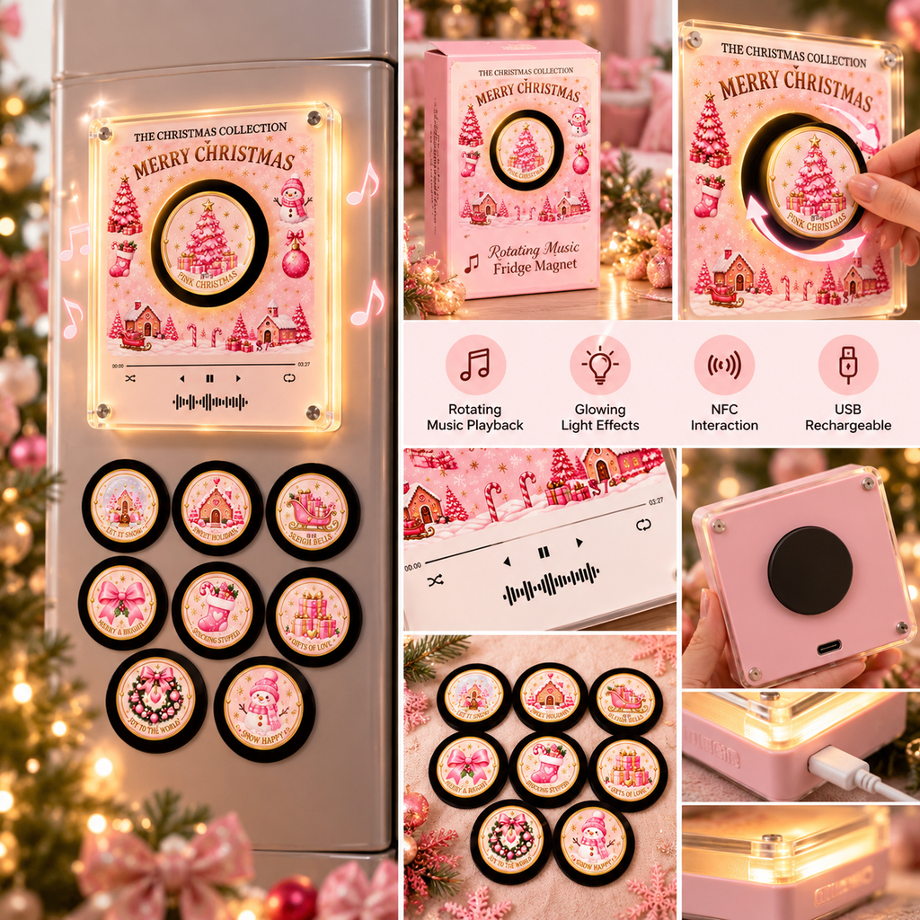 The Pink Christmas Spin & Glow Music Magnet