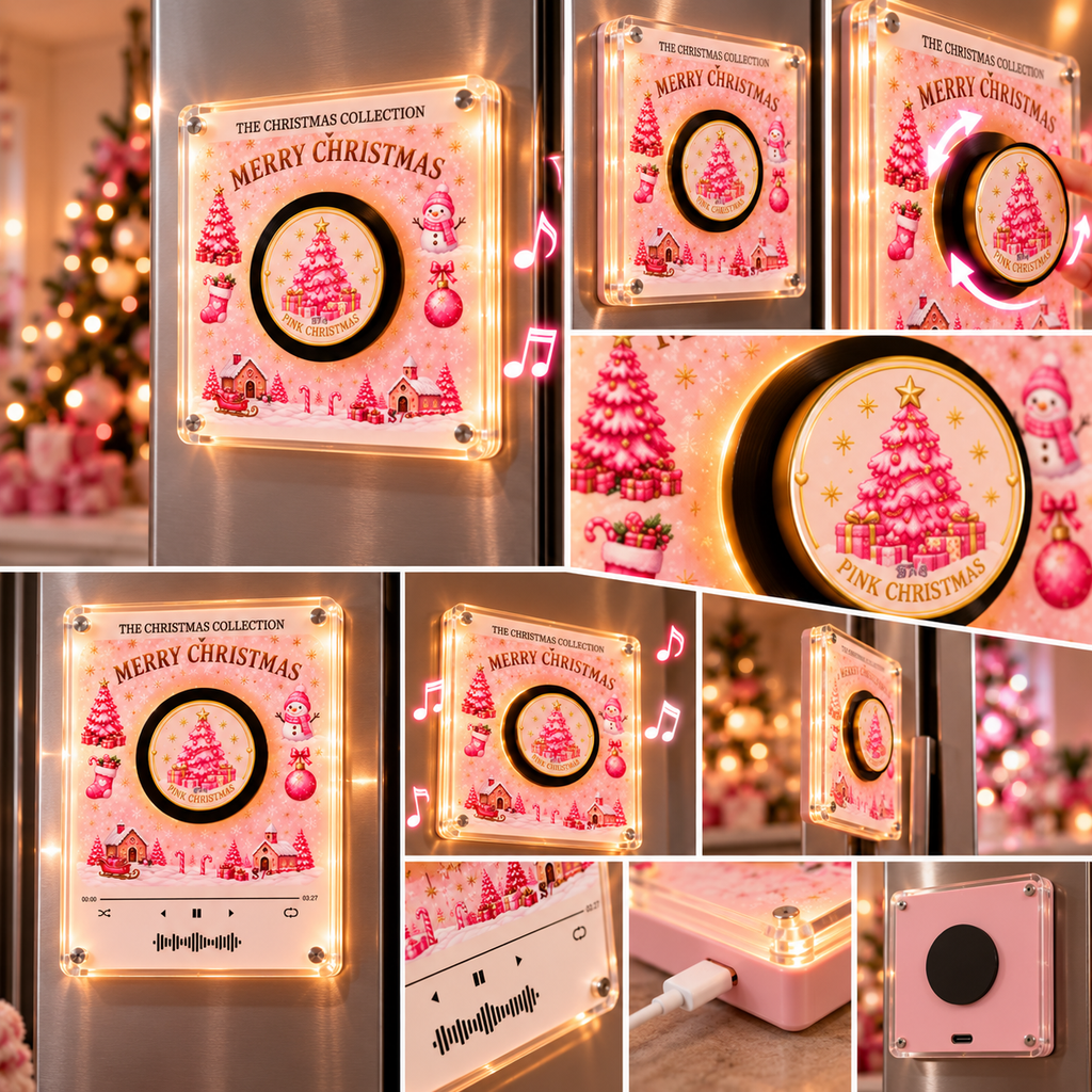 The Pink Christmas Spin & Glow Music Magnet