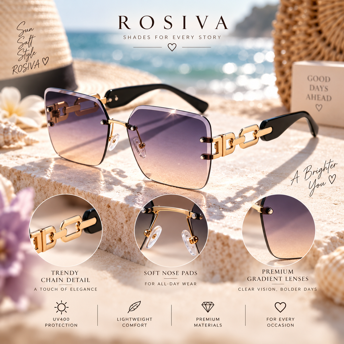 The Celeste Rimless Square Sunglasses