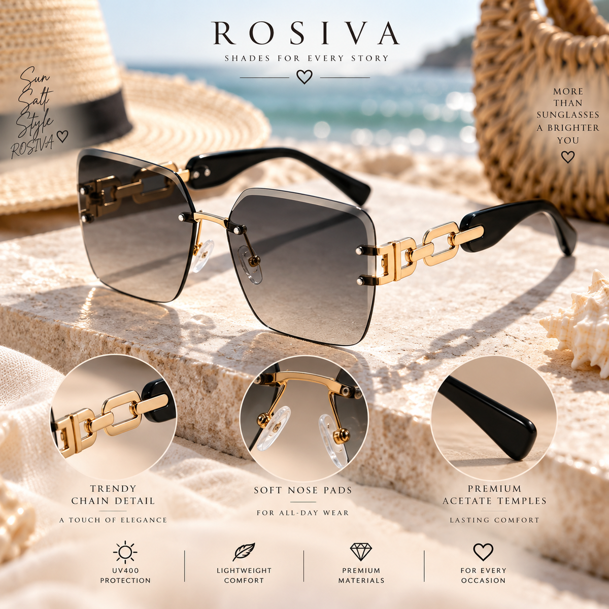 The Celeste Rimless Square Sunglasses