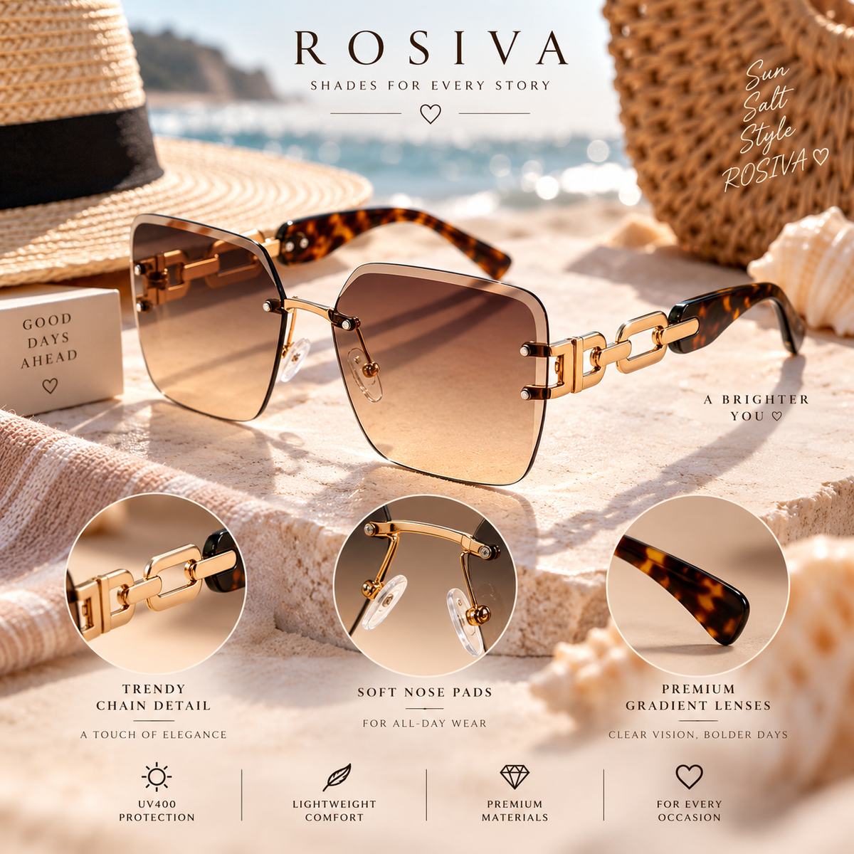 The Celeste Rimless Square Sunglasses