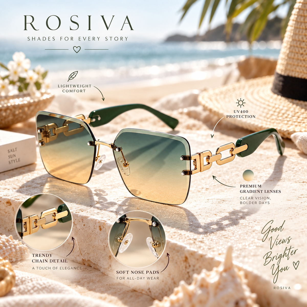 The Celeste Rimless Square Sunglasses