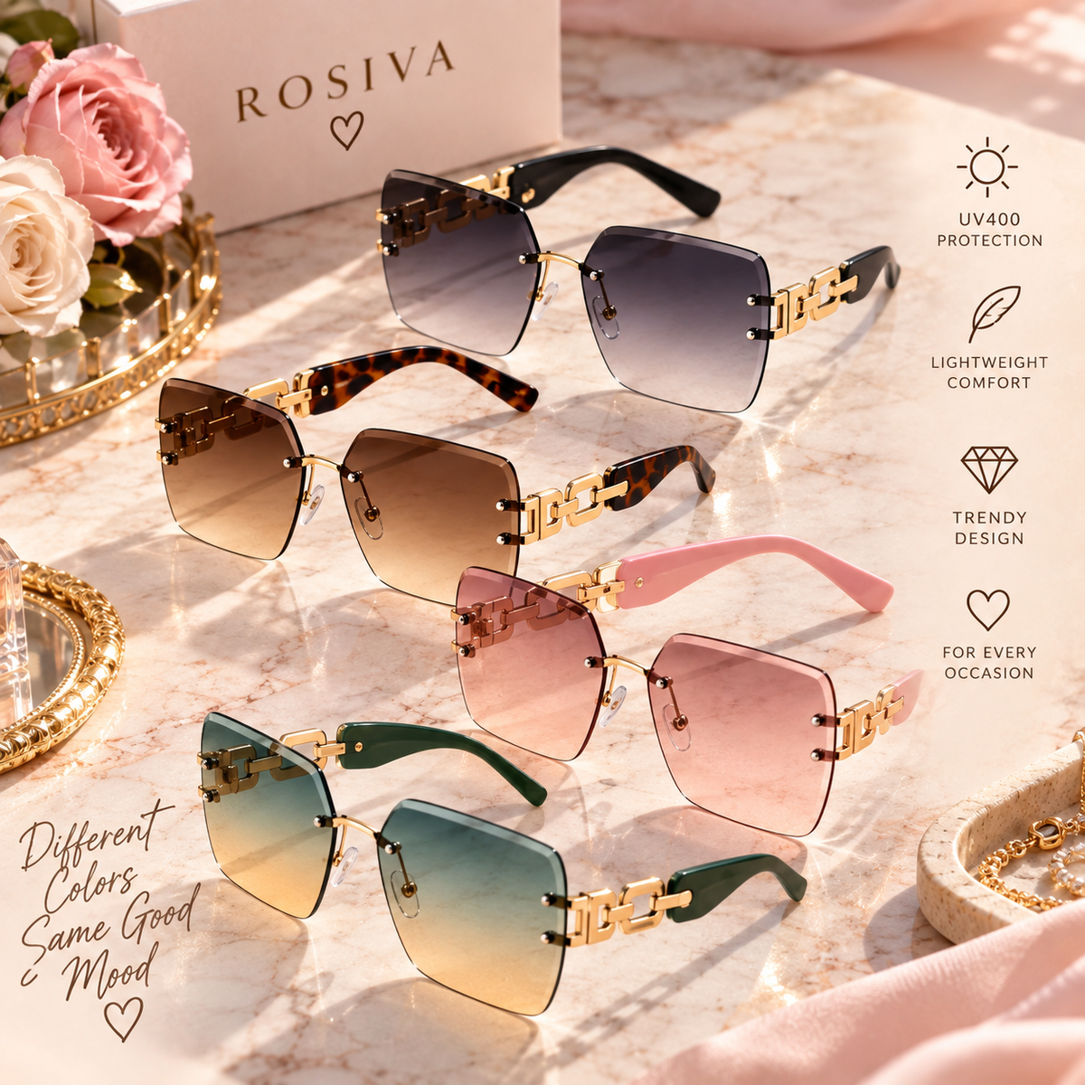 The Celeste Rimless Square Sunglasses