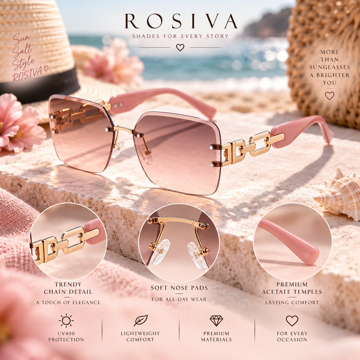The Celeste Rimless Square Sunglasses