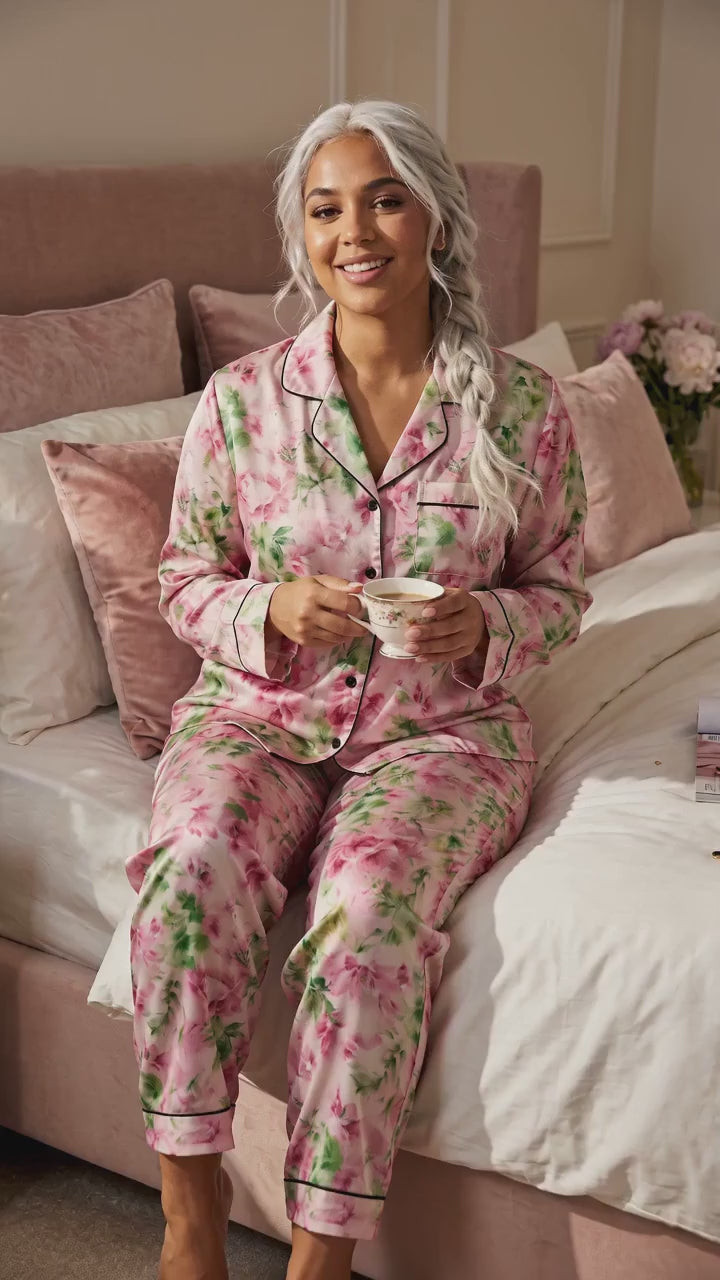 ROSIVA Blushing Garden Silk Pajama Set