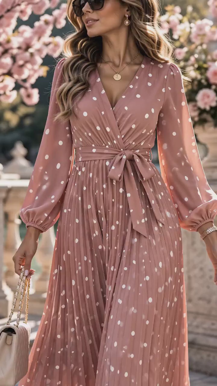 The Amélie Polka Dot Pleated Maxi Dress