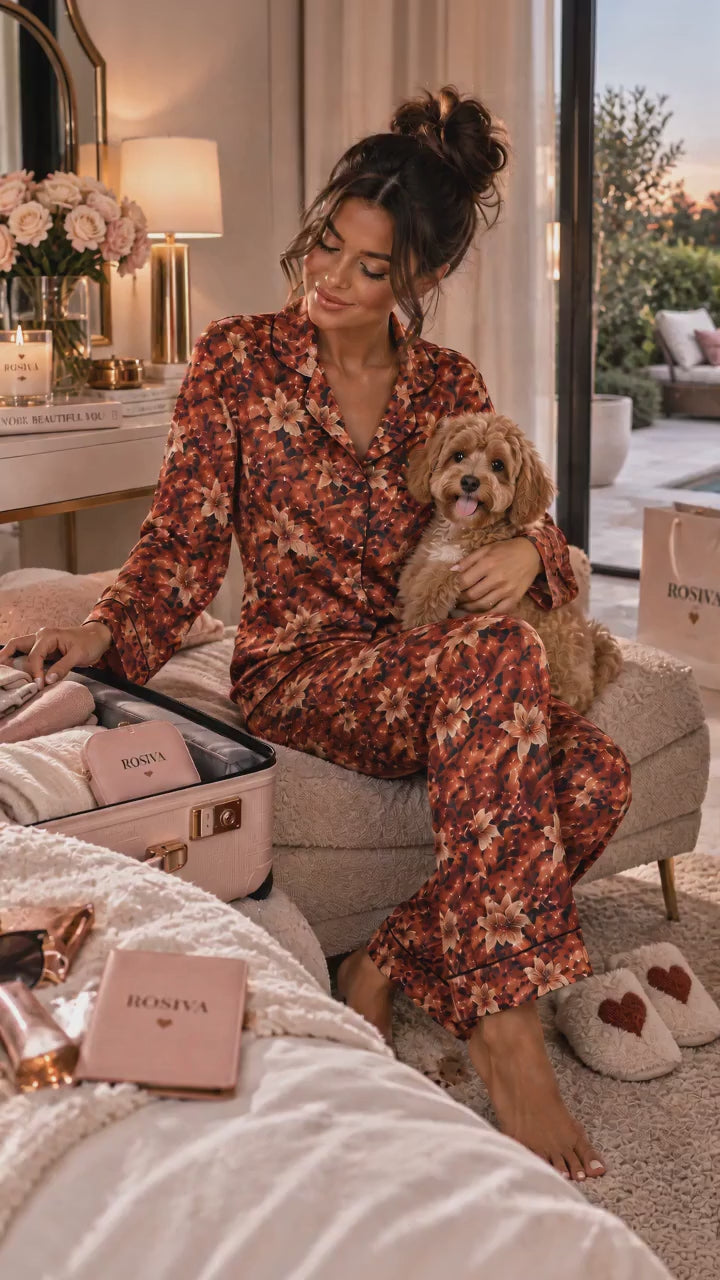 ROSIVA Autumn Ember Satin Pajama Set